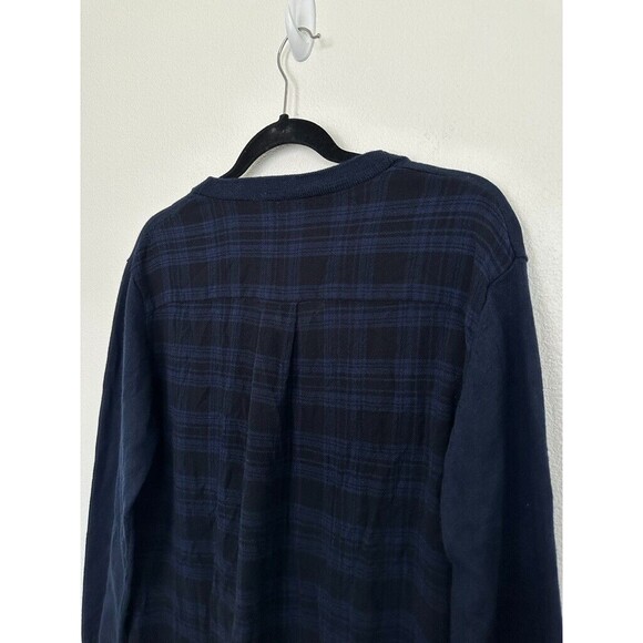 T by Alexander Wang Merino Wool V Neck Sweater Navy Blue Plaid Back Size Medium - Picture 10 of 10